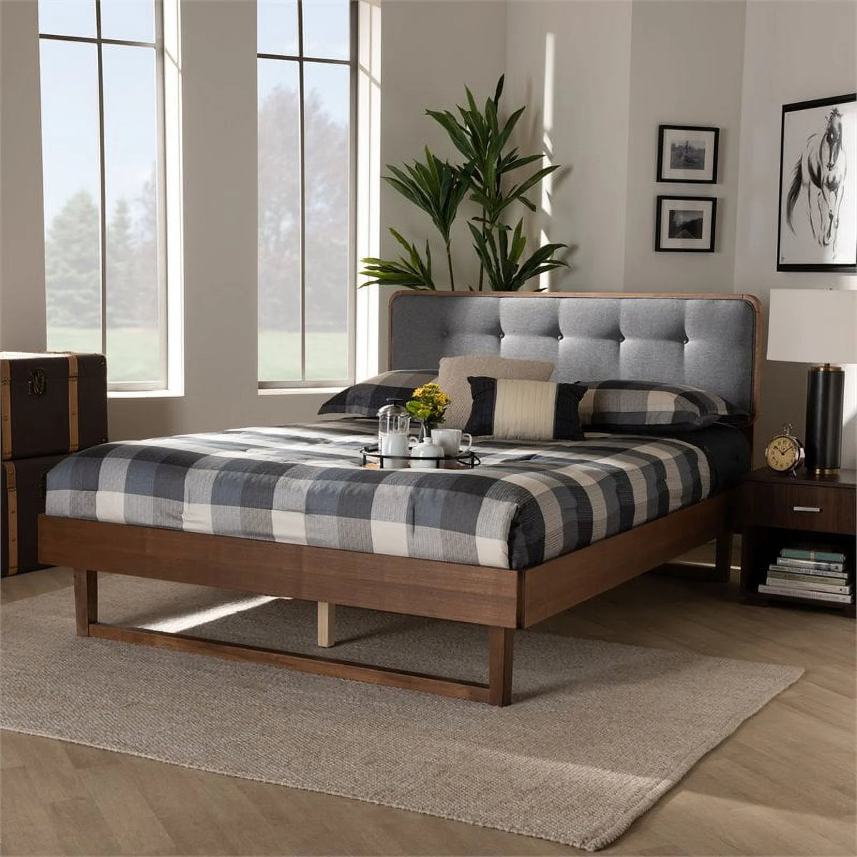 Gray Upholstered Wood King Size Platform Bed M13558