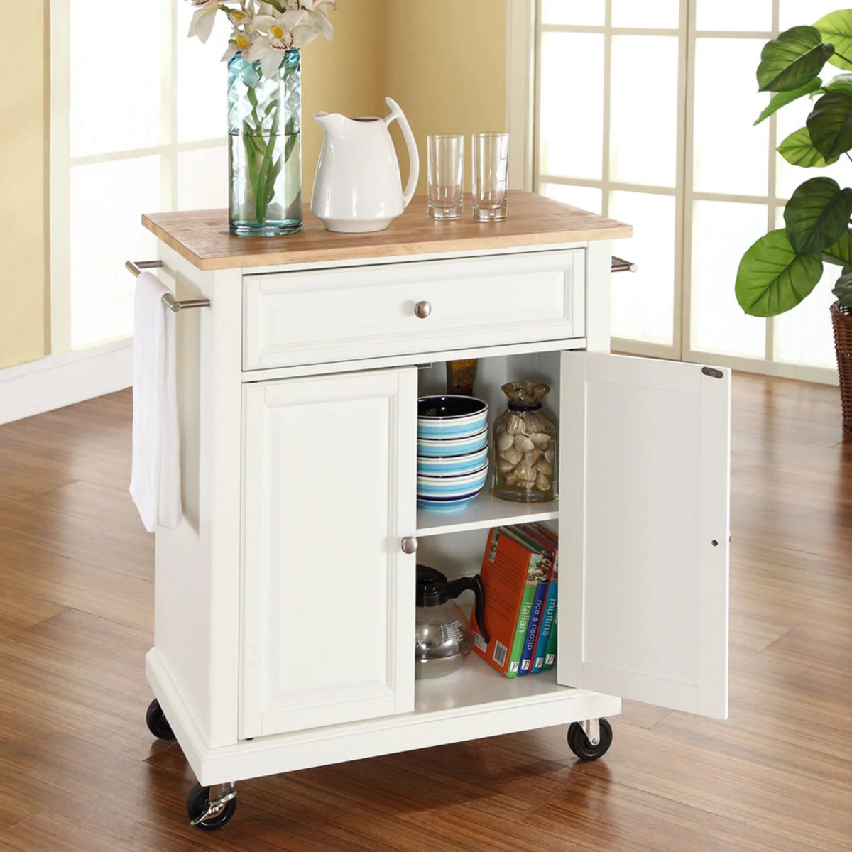 Natural Wood Top Portable Kitchen Cart B666176