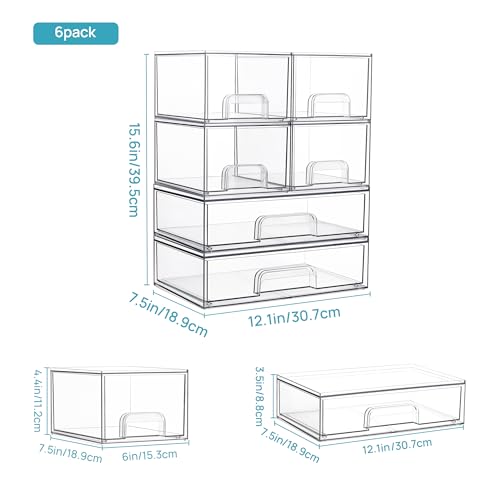 Clear Plastic Stackable Storage Drawers Set of 6 G384