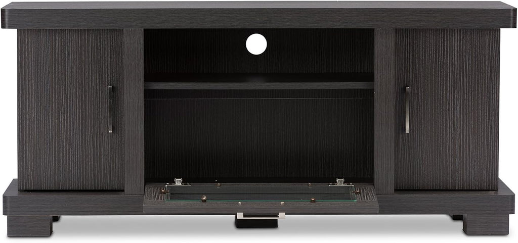 Dark Brown Wood TV Cabinet with 2 Doors H63662