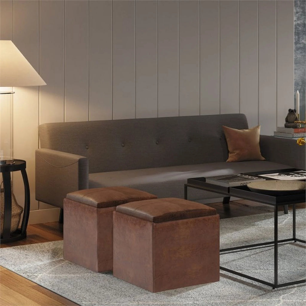 Faux Leather Storage Ottoman E344427