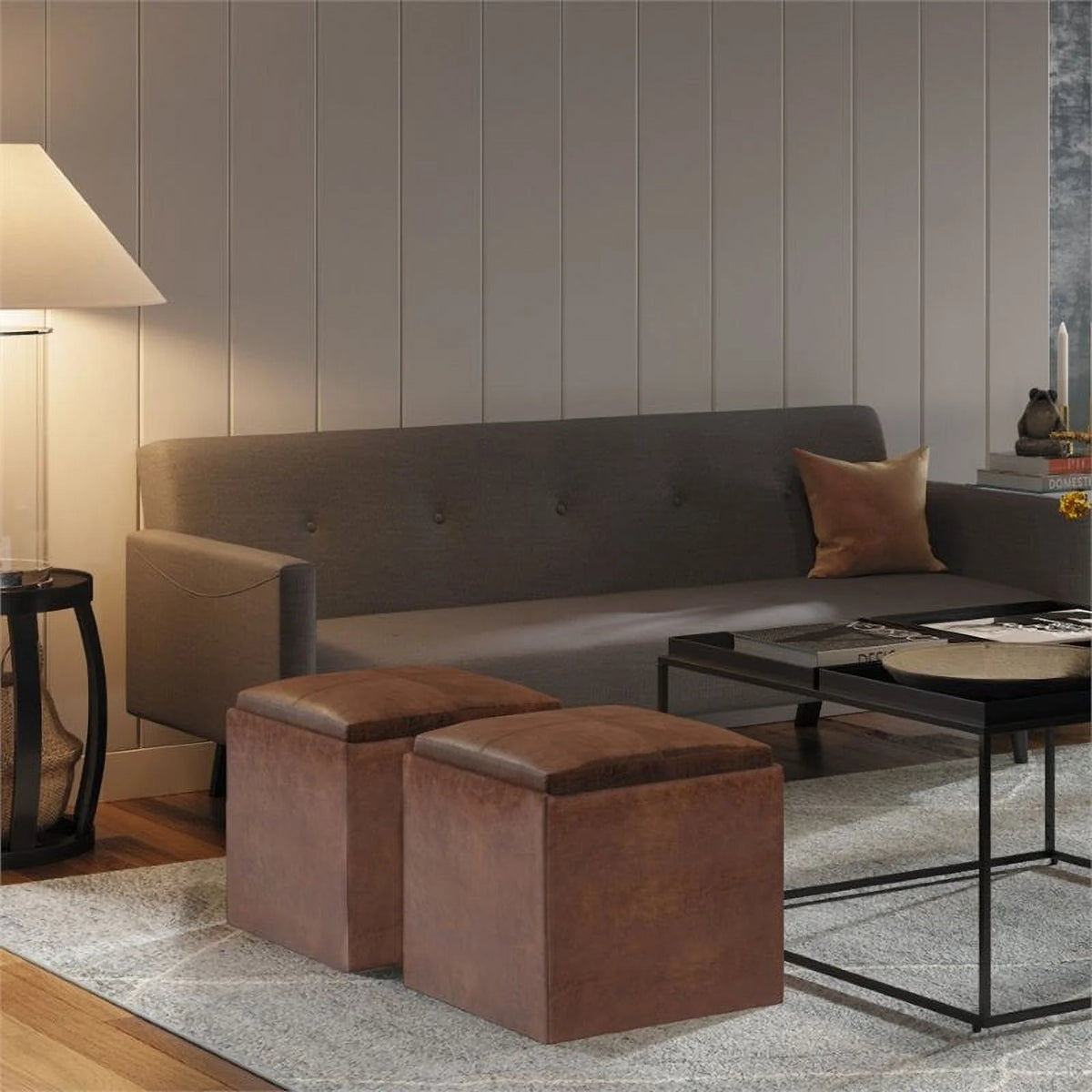Faux Leather Storage Ottoman E344427