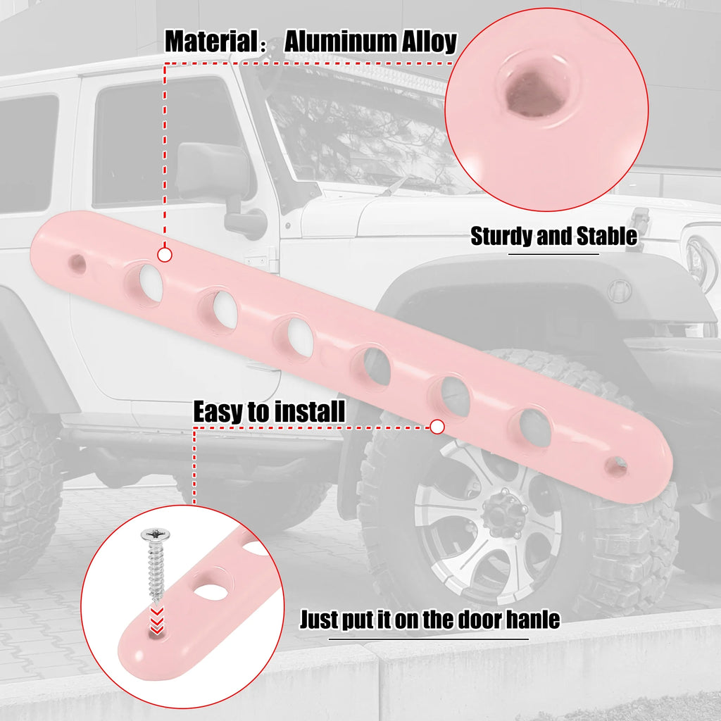 Pink Exterior Door Handle Decoration Strip Trim with Push Button Cover for Jeep Wrangler 2 Door 2007-2018 O164