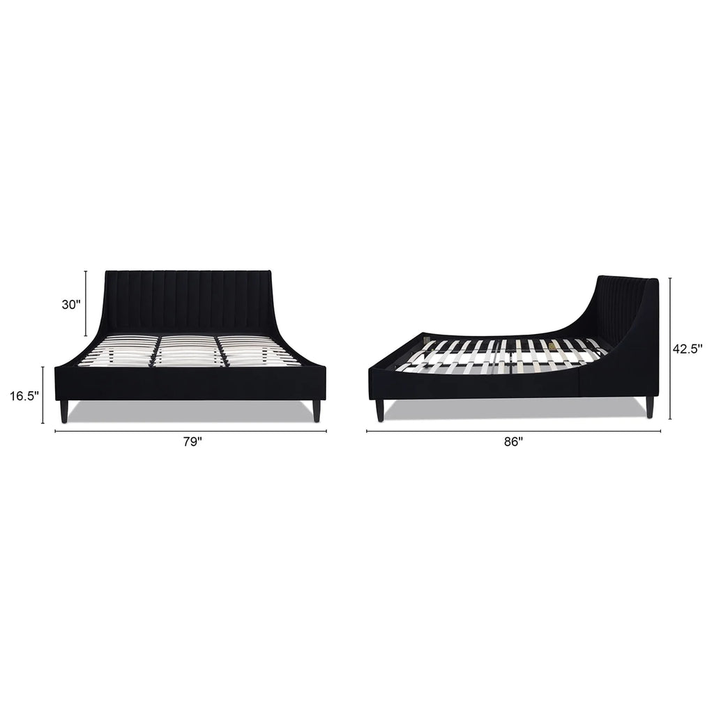 King Anthracite Black Velvet Platform Bed Set H67132