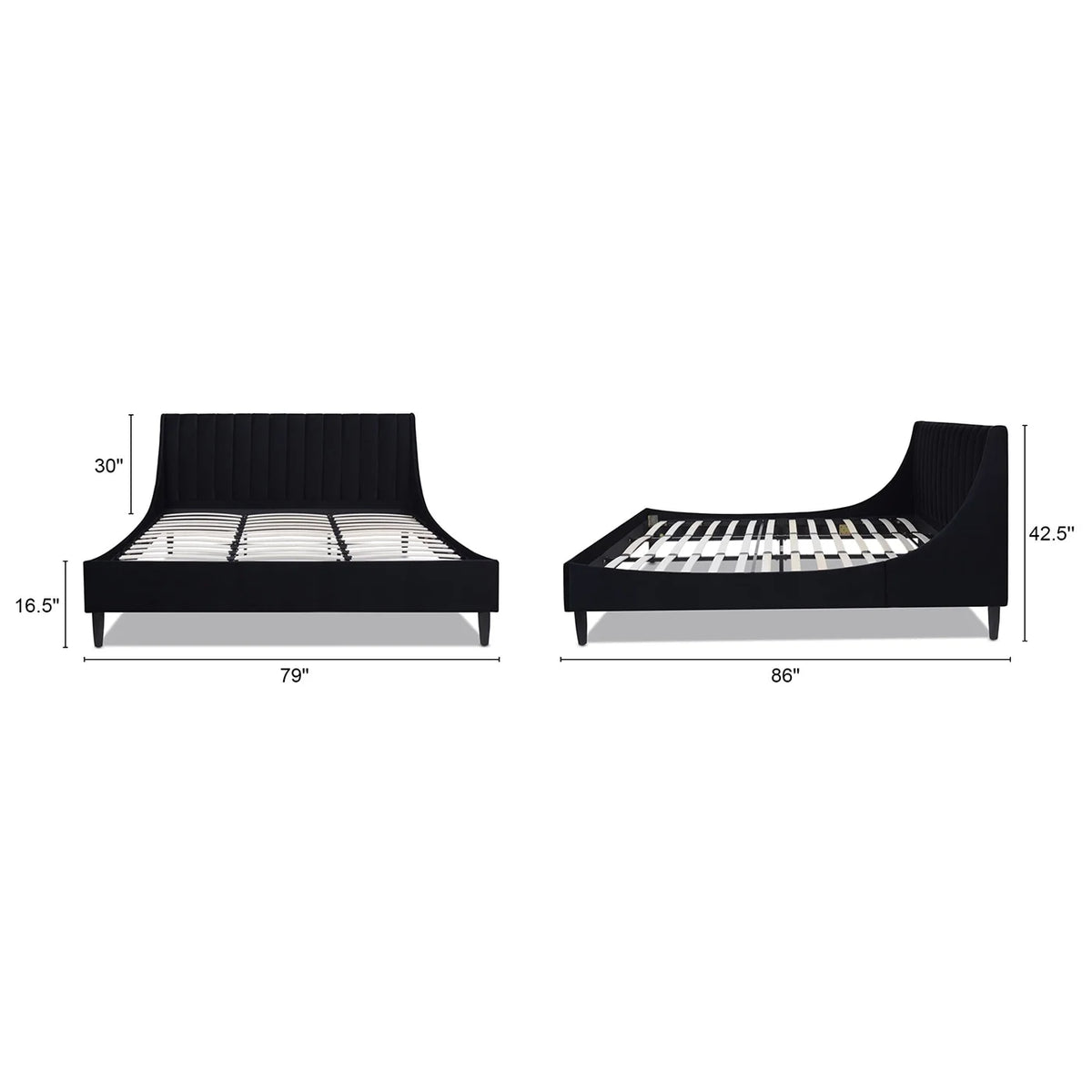 King Anthracite Black Velvet Platform Bed Set H67132