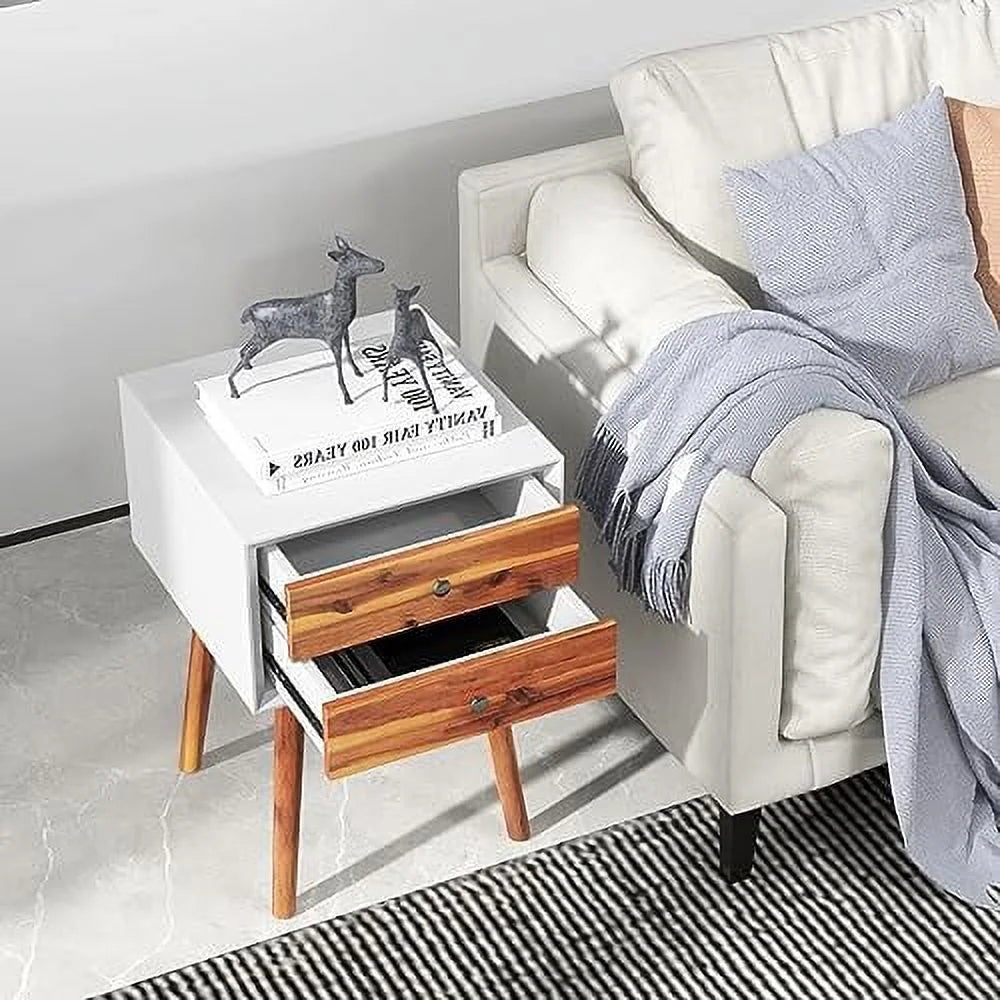 White 2 Drawer Wooden Nightstand Q909870