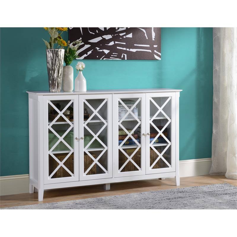 White Wood Accent Cabinet with Four Doors P1733
