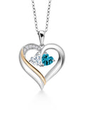 925 Silver 10K Yellow Gold Heart Shape Lab Grown Diamond Pendant Necklace with White Moissanite and London Blue Topaz (1.08 Cttw, Double Heart, 18 inch Chain) J192214