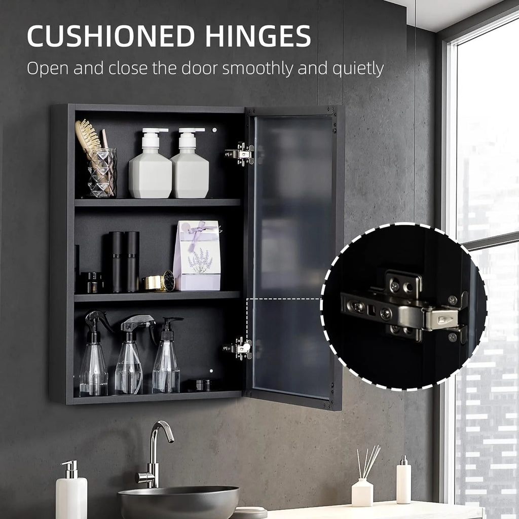 Black Wall-Mounted Stainless Steel Medicine Cabinet with Mirror A2641