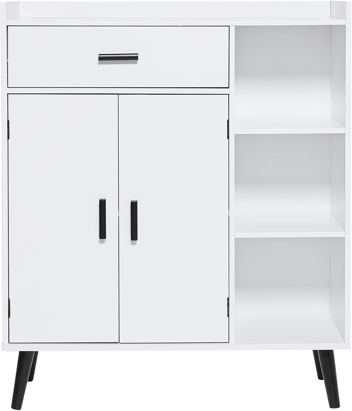 White Wood Storage Cabinet with 1 Drawer and 3 Shelves U900788