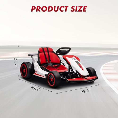 Electric Drift Kart Car with Adjustable Seat, 24V 7Ah, 2 * 200W Motor, 8.1 MPH, LED Lights C341