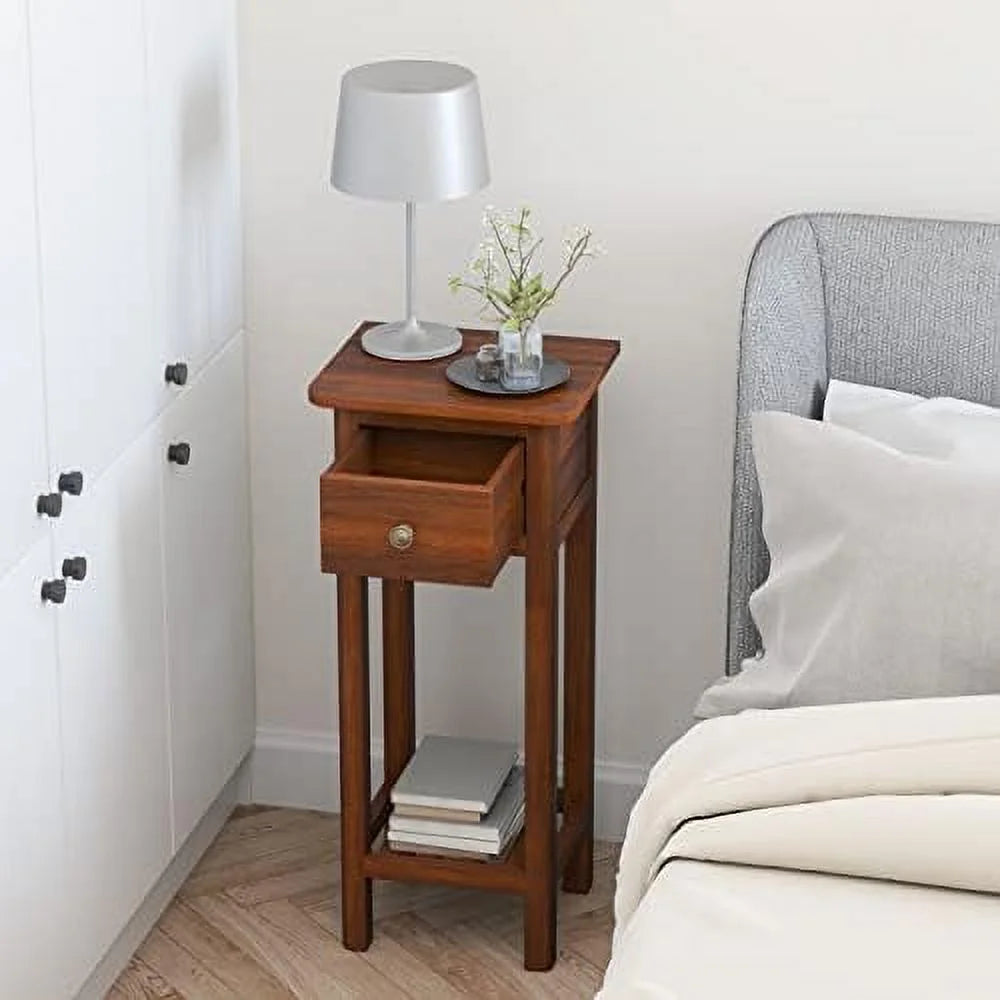 31 Inch Grey Acacia Wood End Table with Drawer R959892