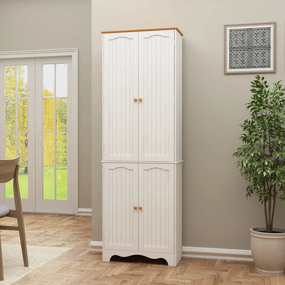 White 4 Door 2 Shelf Tall Kitchen Pantry Cabinet O6967