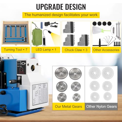 7"x14" 550W Variable Speed Metal Lathe with 3-jaw Chuck Digital Display G18757