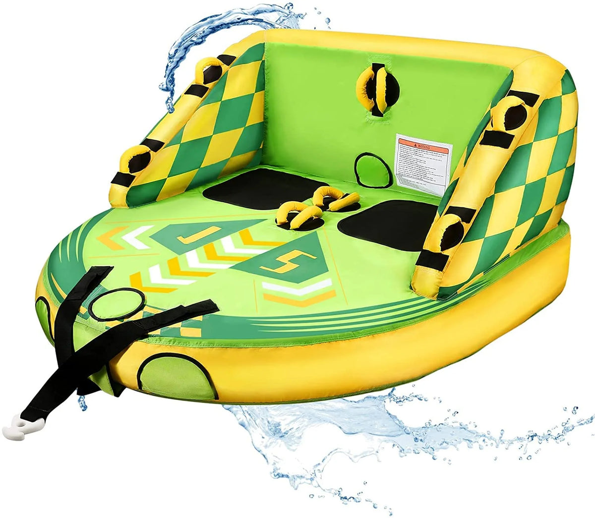 Green Inflatable Towable Tube with Foam Seats & Handles Y664812