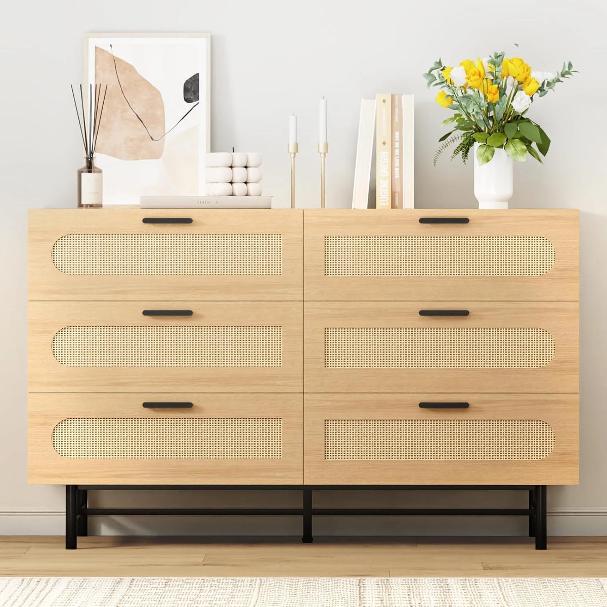 Black 6 Drawer Wood Dresser R506828