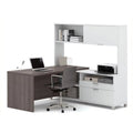 L-Desk with Hutch in White and Bark Gray X878