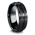 Black Ceramic Ring with Carved Groove and Step Down Edges T78890