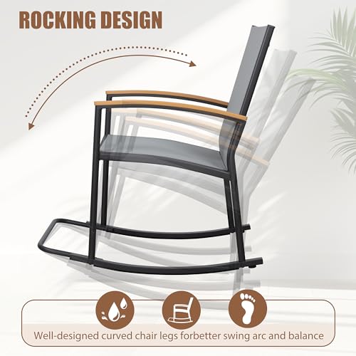 3 Piece Black Textilene Fabric Outdoor Rocking Bistro Set W18720