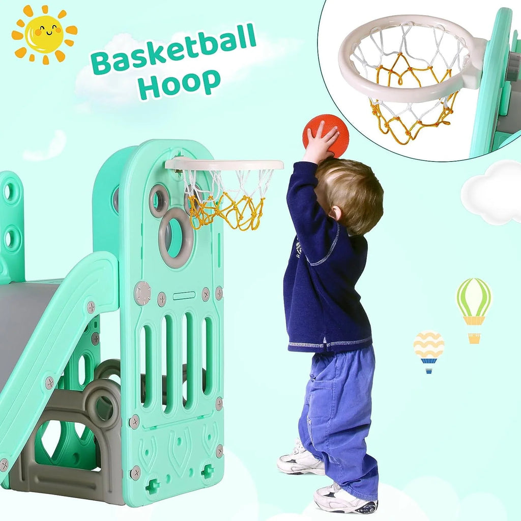 4 in 1 Toddler Slide and Climber Playset with Basketball Hoop E1471