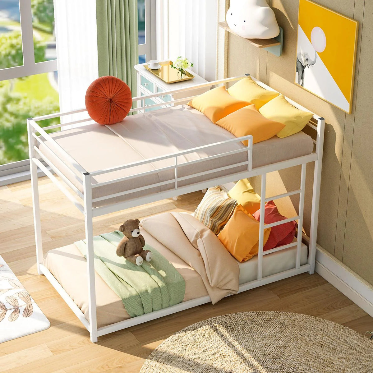 Black Full over Full Metal Bunk Bed with Ladder and Guardrails D347