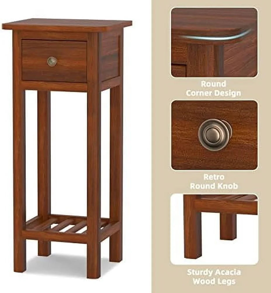 31 Inch Grey Acacia Wood End Table with Drawer R959892