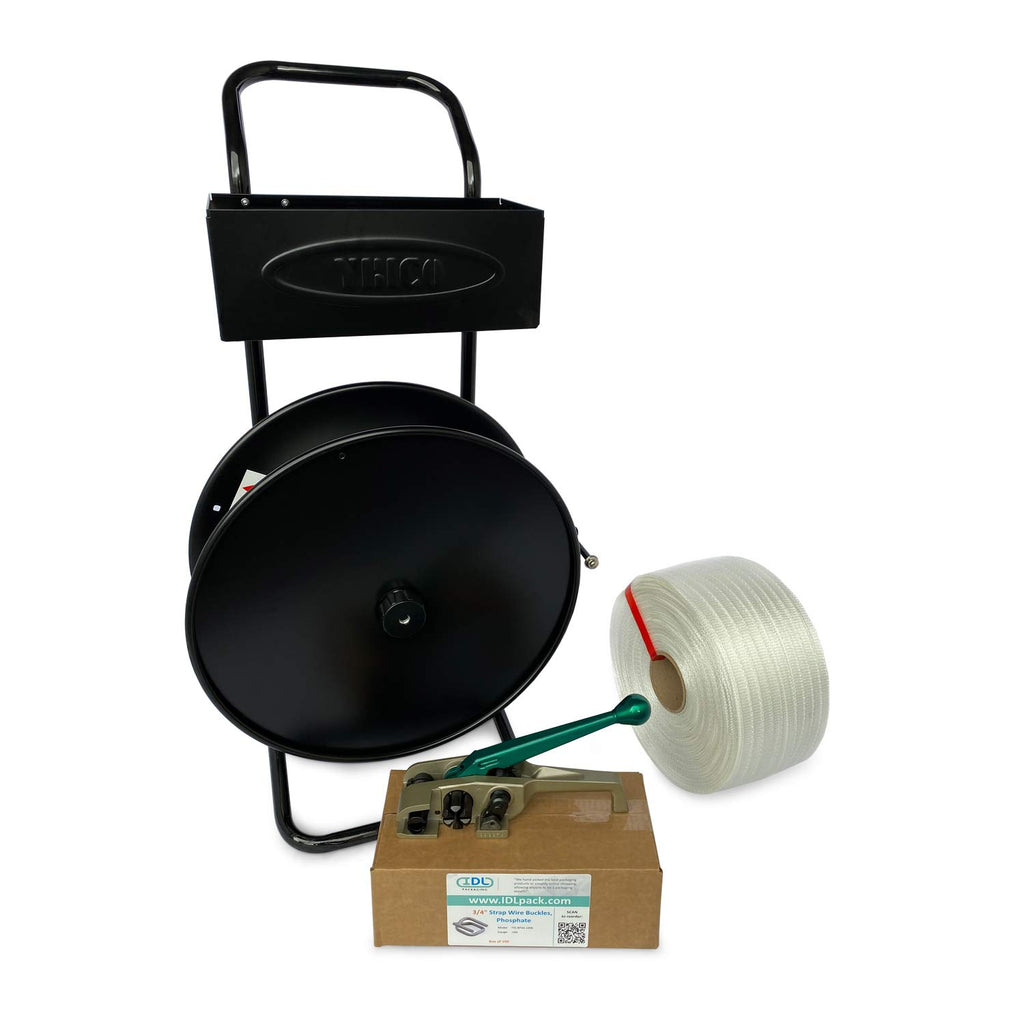 3/4" x 1640' Woven Cord Strapping Kit with Tensioner and Wheeled Cart B841