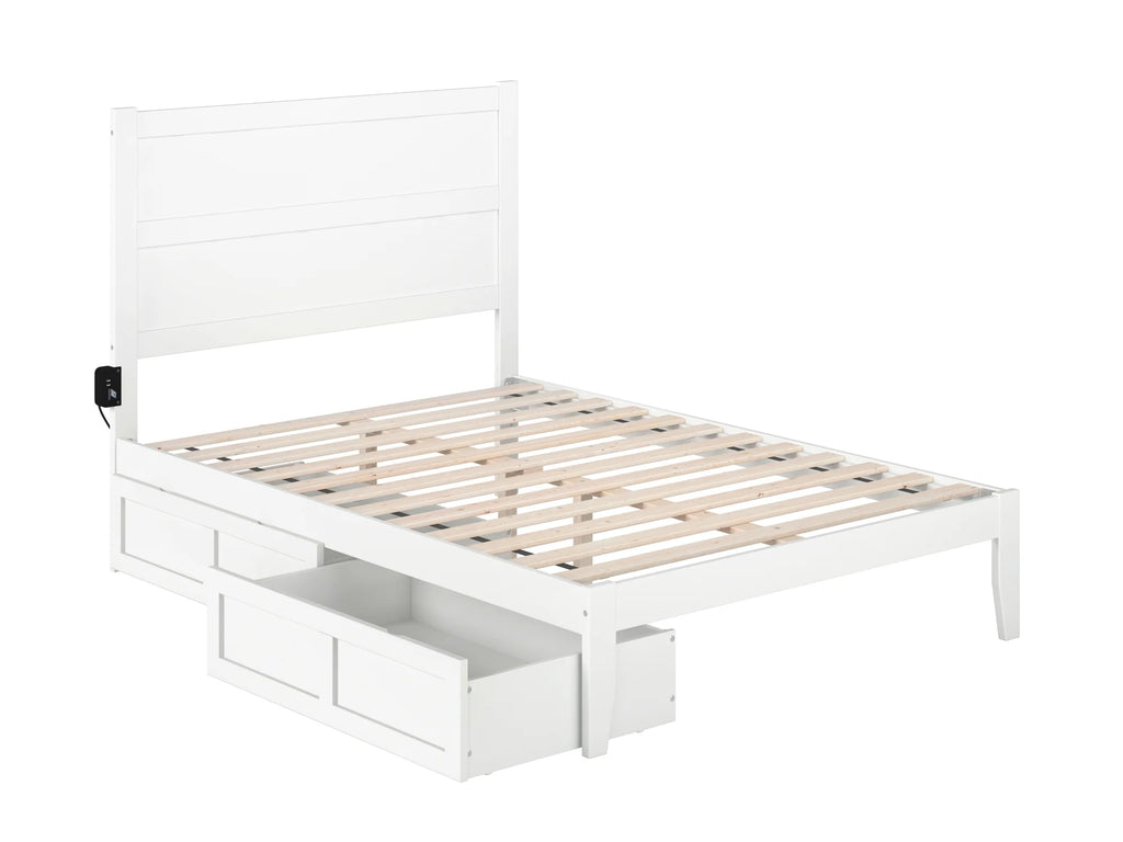 White Full Wood Platform Bed Frame with 2 Storage Drawers G5757
