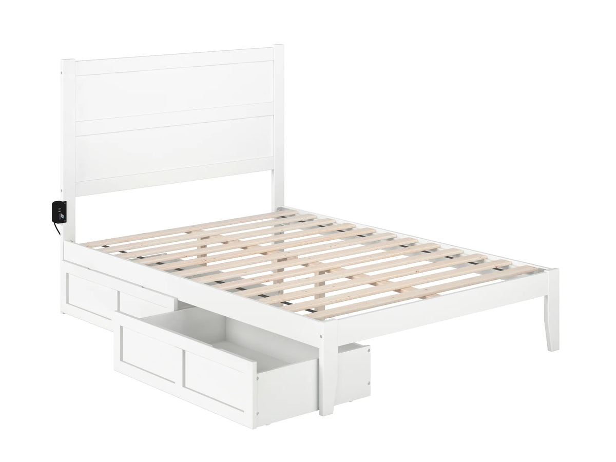 White Full Wood Platform Bed Frame with 2 Storage Drawers G5757