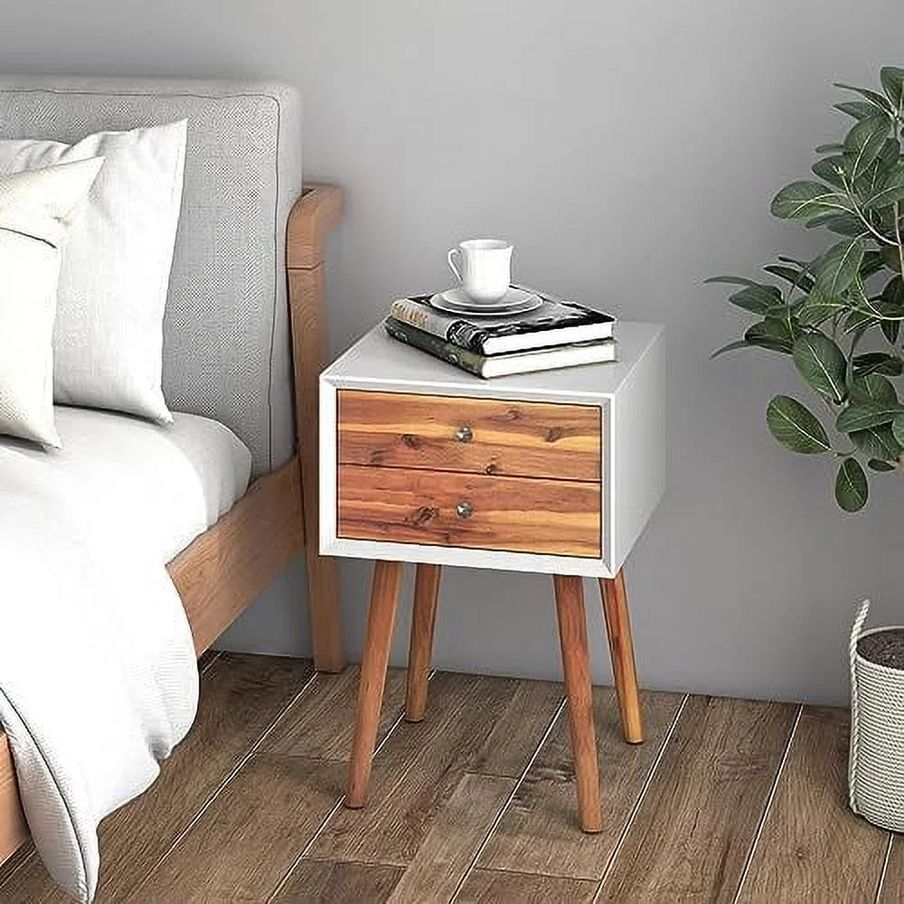 White 2 Drawer Wooden Nightstand Q909870