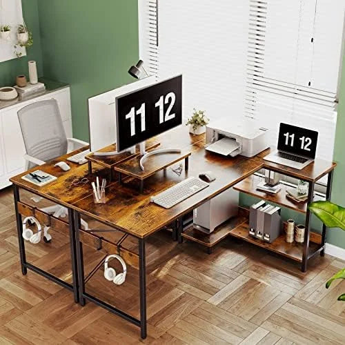 L Shaped Computer Desk with Shelves 47 inch Black I1997