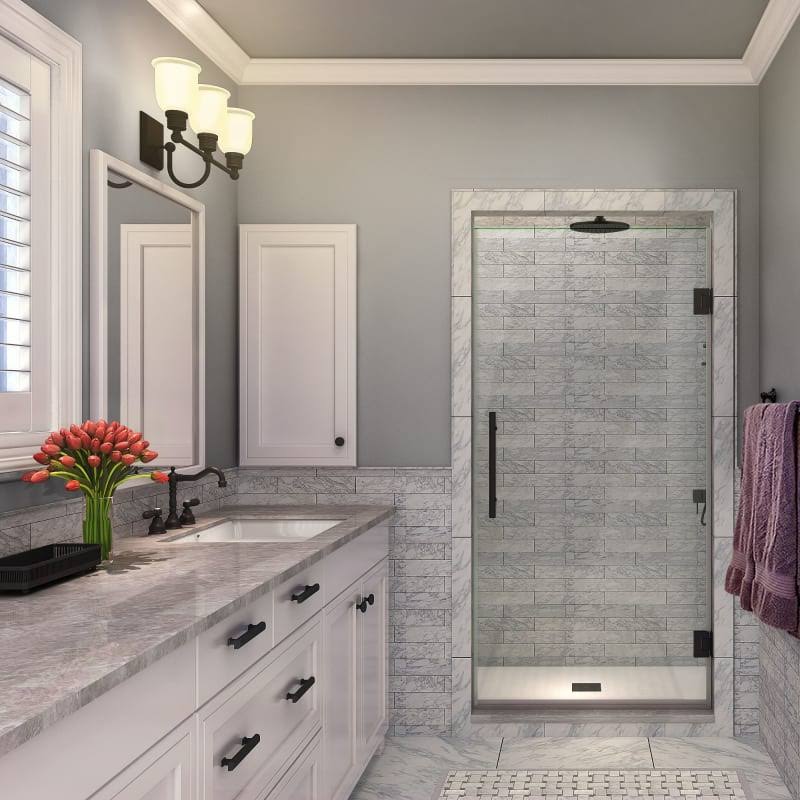 72 inch High x 38 inch Wide Hinged Frameless Shower Door - Bronze N66075