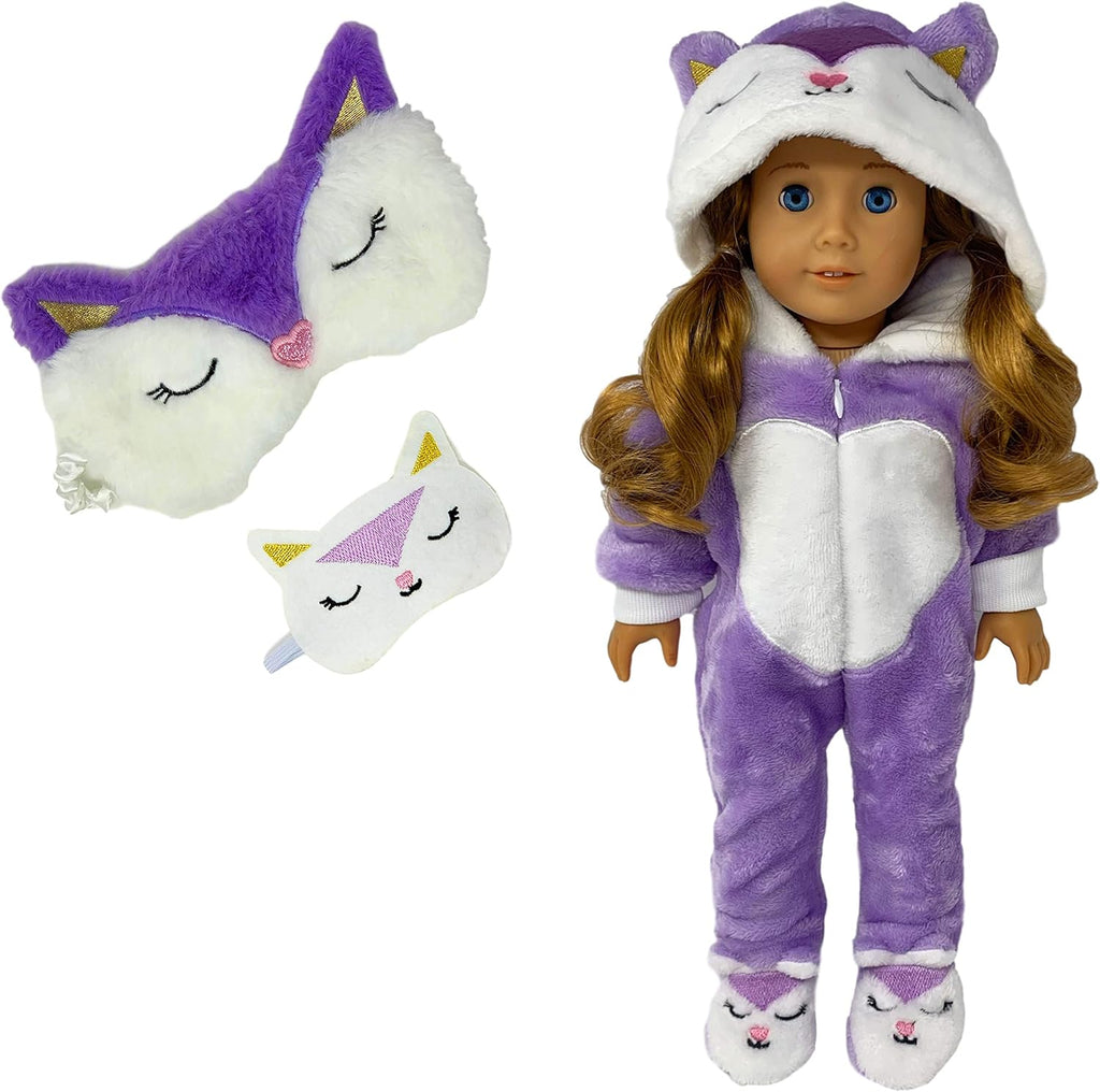 Panda Onesie Pajama with Matching Sleepover Masks for 18 inch Dolls Z2012
