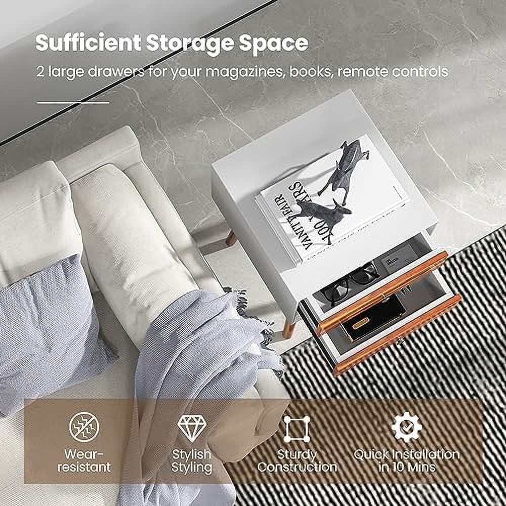 White 2 Drawer Wooden Nightstand Q909870