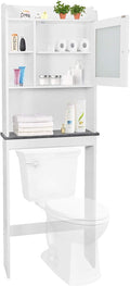 White 4-Tier Over The Toilet Storage Cabinet with Adjustable Shelves and Tempered Glass Door K764086
