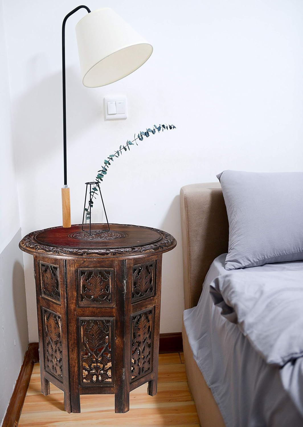 Solid Wood Hand Carved Octagonal Accent Table 18 Inch K680049