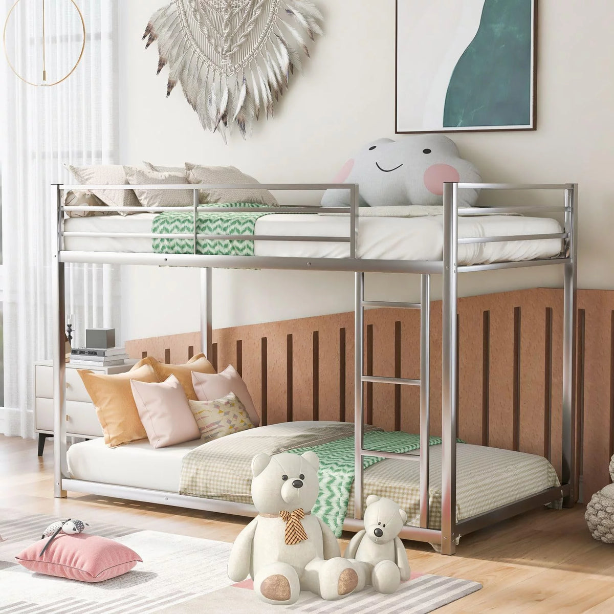 Black Full over Full Metal Bunk Bed with Ladder and Guardrails D347