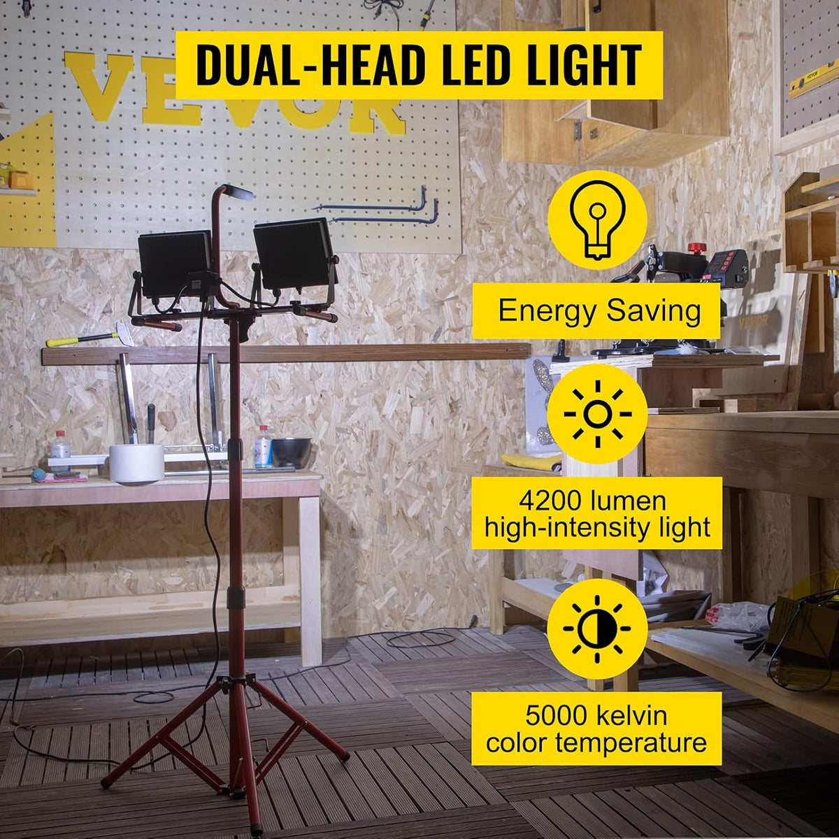 LED Work Light with Stand, 4200 Lumen Dual-head, IP65 Waterproofed, Pack of 2 G408