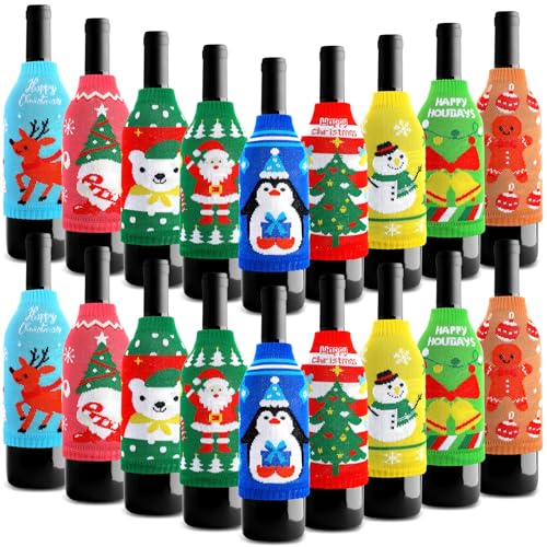 18 Pcs Christmas Knit Bottle Covers Thermocoolers for Cans Soda Beverages Q78779