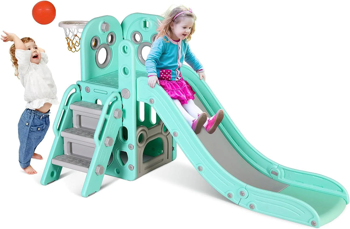 4 in 1 Toddler Slide and Climber Playset with Basketball Hoop E1471