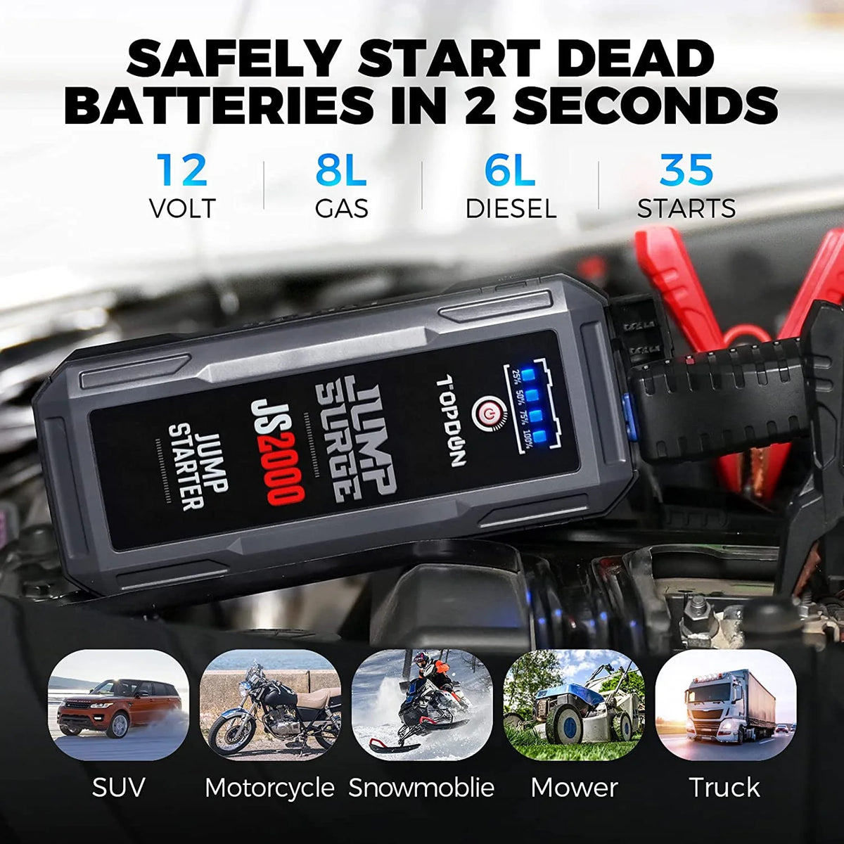 12V 2000A Peak Car Battery Charger Jump Starter I3313