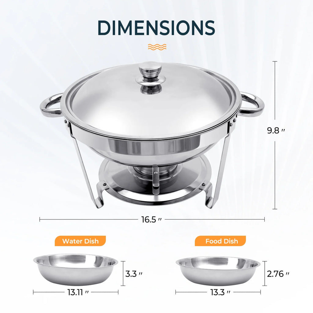 6 Pack 5QT Round Stainless Steel Chafing Dish Buffet Set G279147