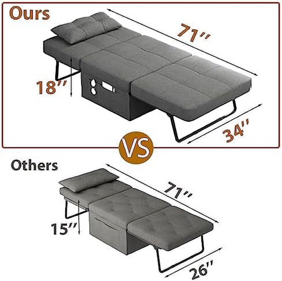 4 in 1 Convertible Chair Sofa Bed with Adjustable Backrest Linen Fabric Dark Grey C350