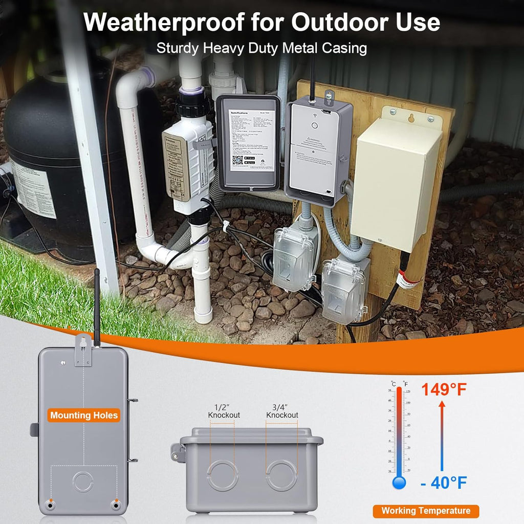 WiFi Smart Pool Timer, 40 AMP, Outdoor Heavy Duty Metal Casing J12574