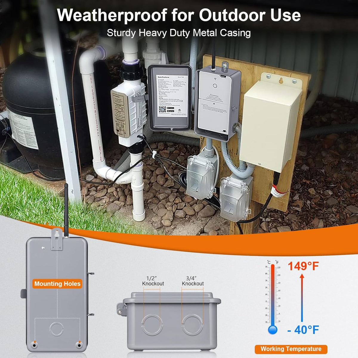 WiFi Smart Pool Timer, 40 AMP, Outdoor Heavy Duty Metal Casing J12574