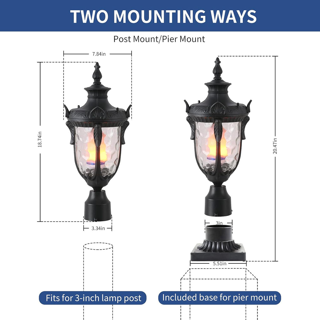 20.47H Cast Aluminum Outdoor Lamp Post Light Fixture with Pier Mount Adapter S27840