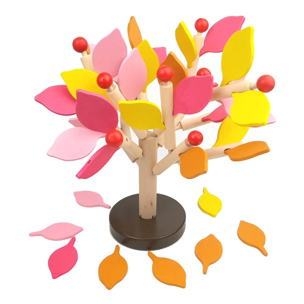Creative Wooden Tree Blocks with Leaves 3D Building Set Toy (Yellow) K4509