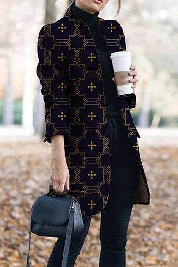 Casual Print Patchwork Turn-back Collar Outerwear K921323