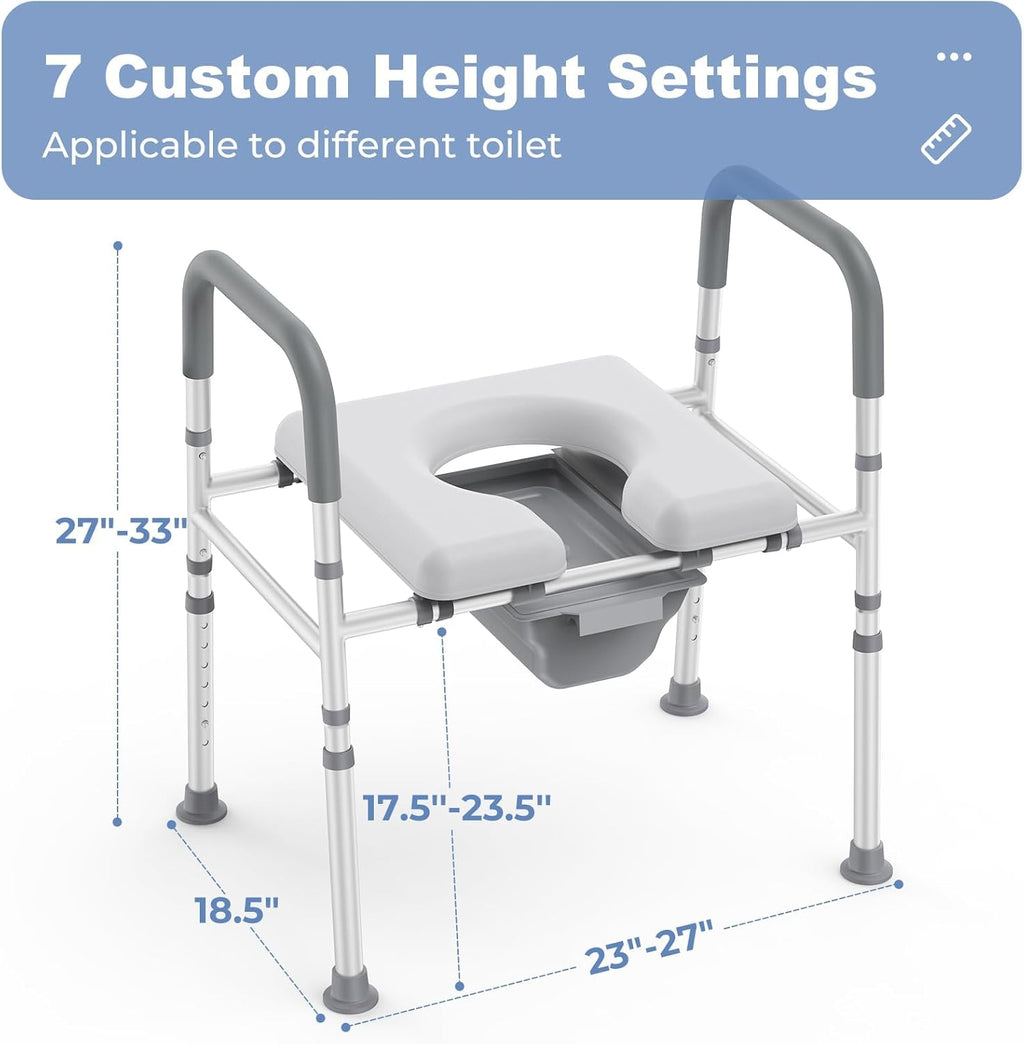 Raised Toilet Seat with Handles, Heavy Duty 400lb Adjustable Toilet Seat with Safety Frame W79822