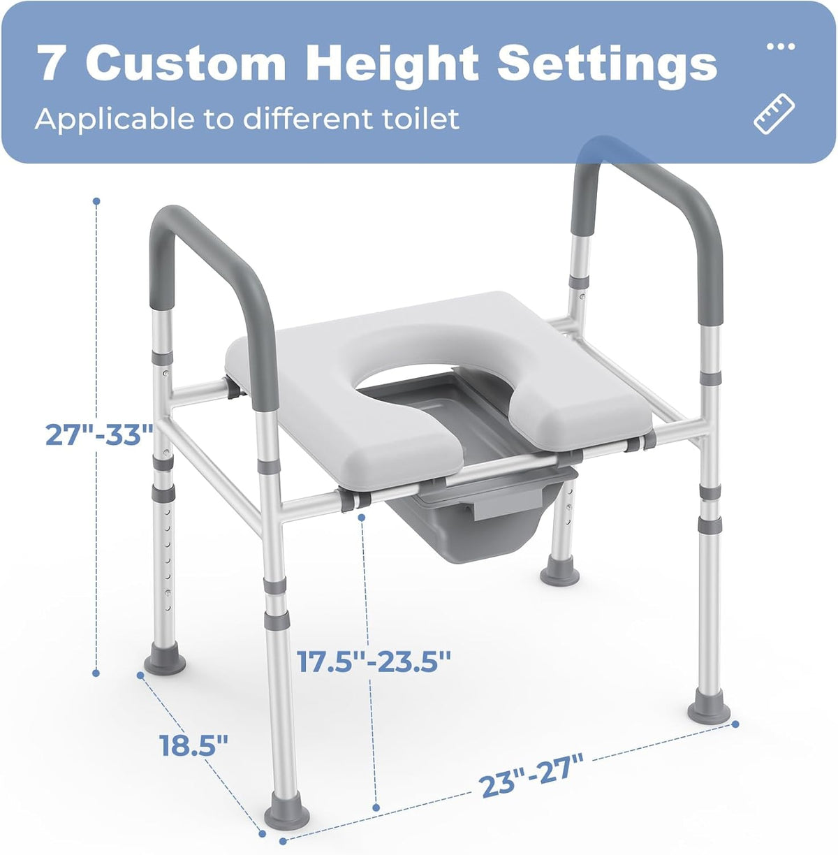 Raised Toilet Seat with Handles, Heavy Duty 400lb Adjustable Toilet Seat with Safety Frame W79822